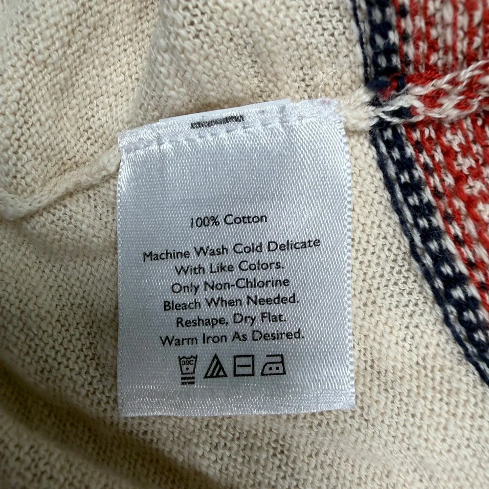 Eddie‎ Bauer Cardigan Sweater Womens XL Cream Striped Open Front Cotton Light